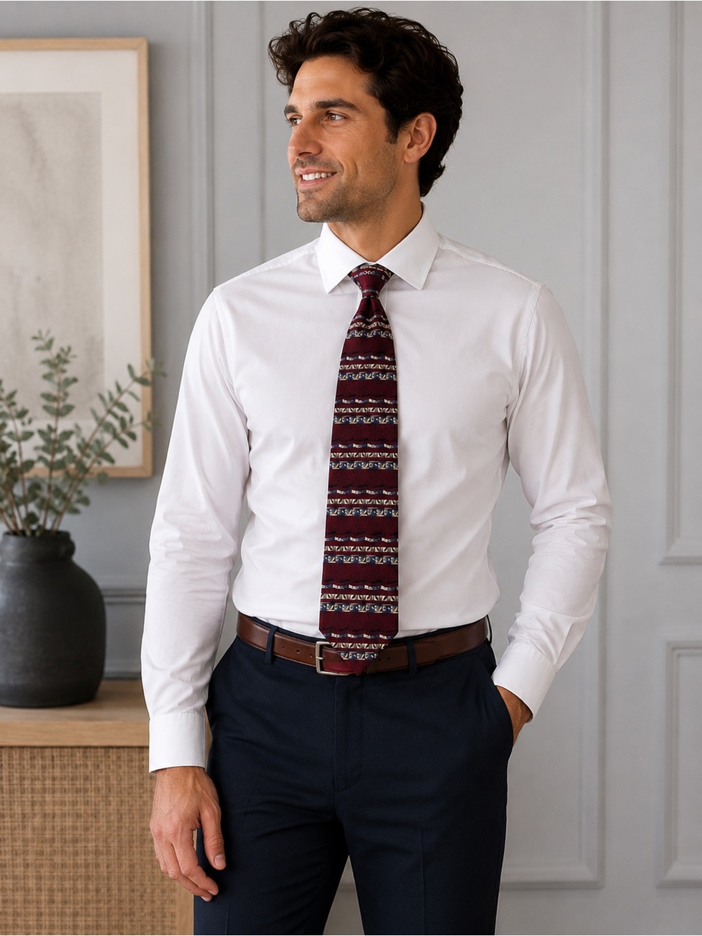 Geoffrey Beene Burgundy Red Striped Pattern Men's Tie
